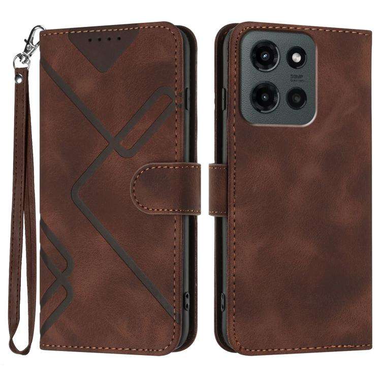 For Motorola Moto G Stylus 5G 2025 Line Pattern Skin Feel Leather Phone Case(Coffee)