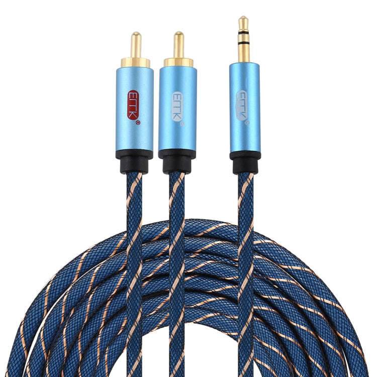 EMK 3.5mm Jack Male to 2 x RCA Male Gold Plated Connector Speaker Audio Cable, Cable Length:5m(Da...