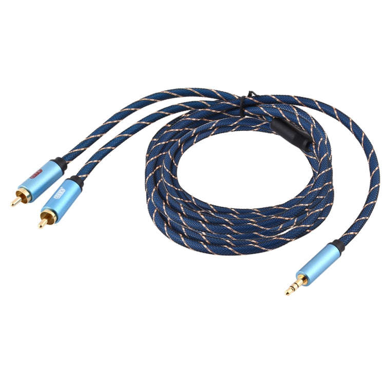 EMK 3.5mm Jack Male to 2 x RCA Male Gold Plated Connector Speaker Audio Cable, Cable Length:5m(Da...