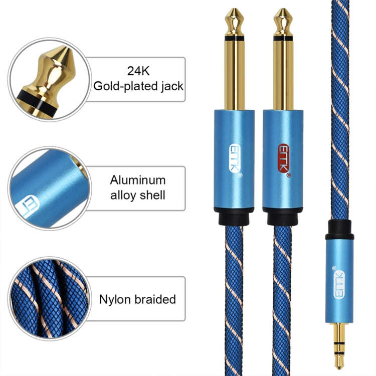 EMK 3.5mm Jack Male to 2 x 6.35mm Jack Male Gold Plated Connector Nylon Braid AUX Cable for Compu...