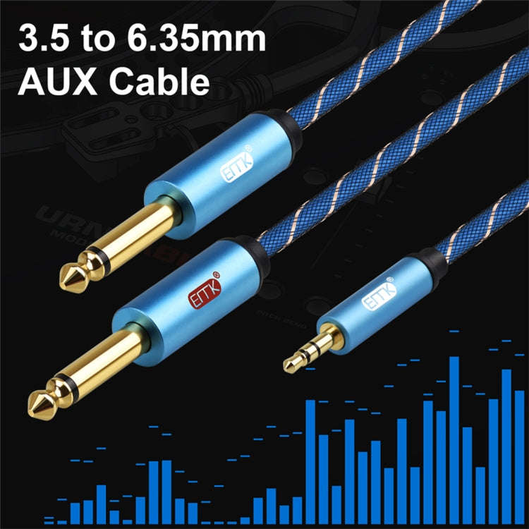 EMK 3.5mm Jack Male to 2 x 6.35mm Jack Male Gold Plated Connector Nylon Braid AUX Cable for Compu...