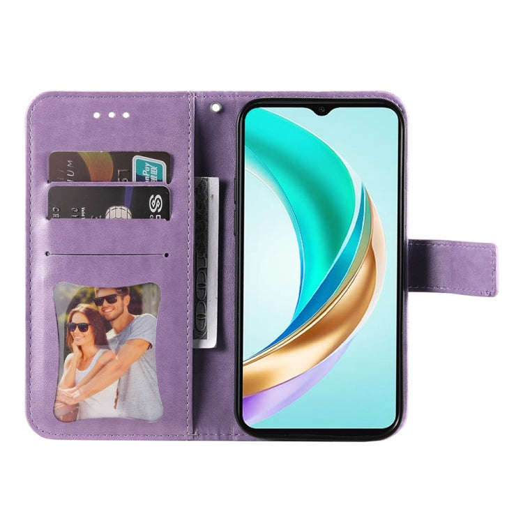 For Honor X6b Seven-petal Flowers Embossing Leather Phone Case(Light Purple)