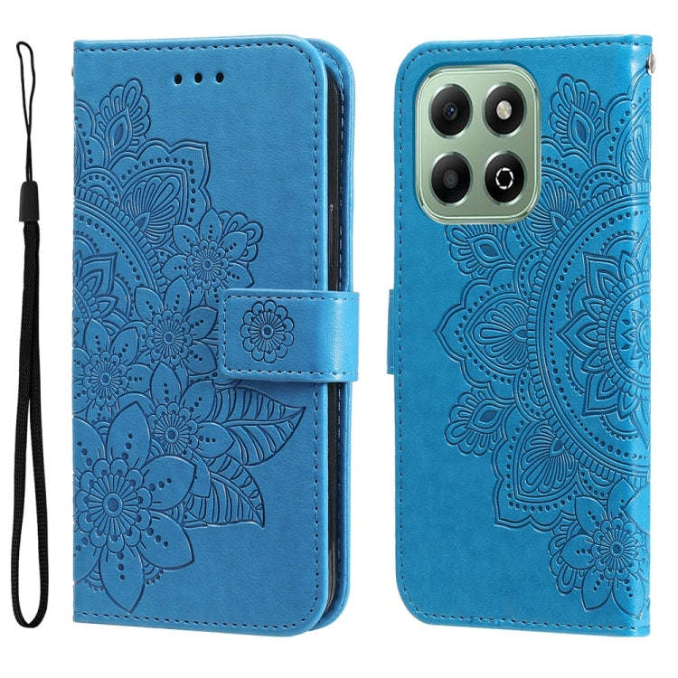 For Honor X6b Seven-petal Flowers Embossing Leather Phone Case(Blue)