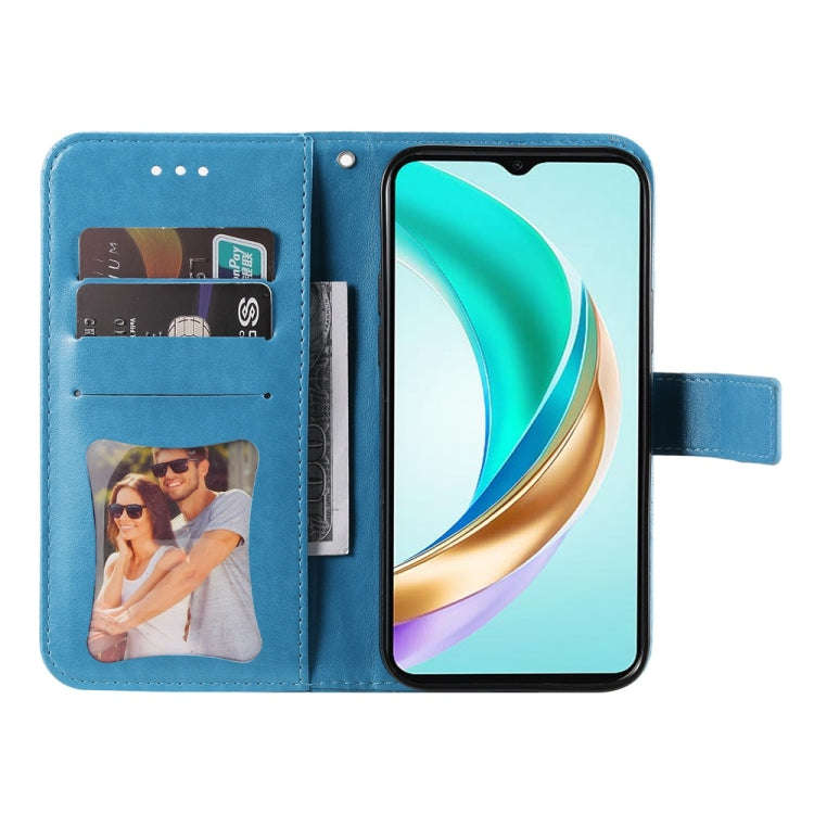 For Honor X6b Seven-petal Flowers Embossing Leather Phone Case(Blue)