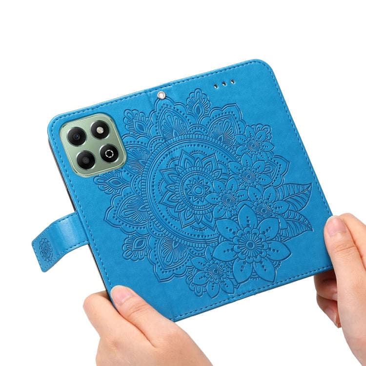 For Honor X6b Seven-petal Flowers Embossing Leather Phone Case(Blue)