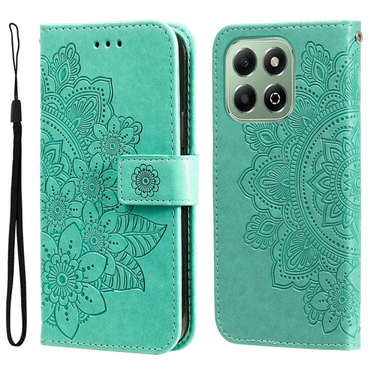 For Honor X6b Seven-petal Flowers Embossing Leather Phone Case(Green)