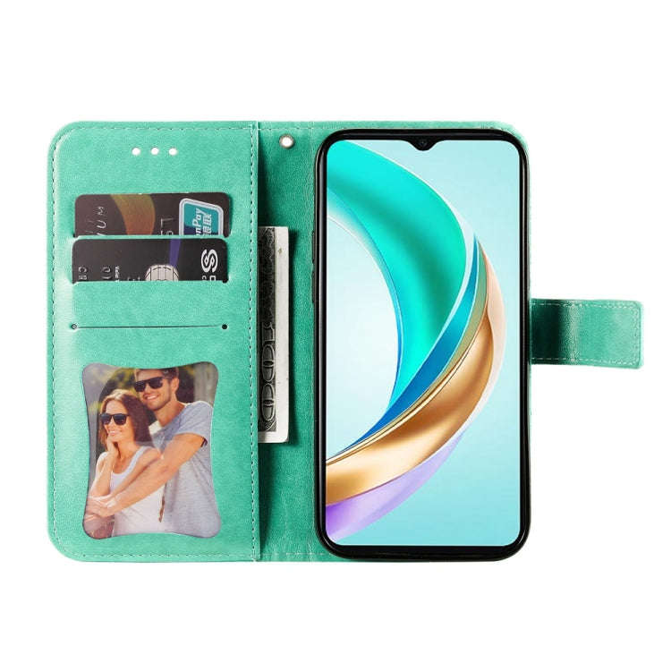 For Honor X6b Seven-petal Flowers Embossing Leather Phone Case(Green)