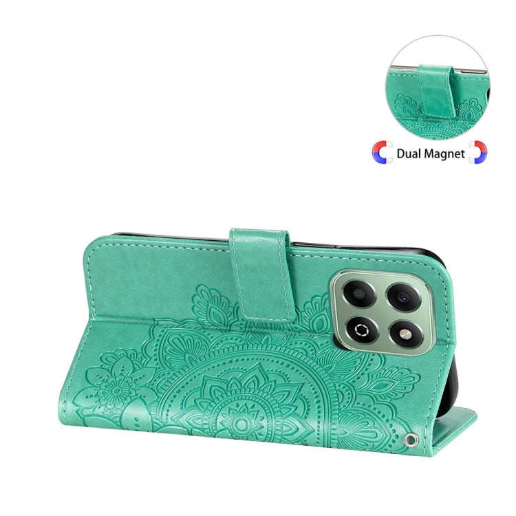 For Honor X6b Seven-petal Flowers Embossing Leather Phone Case(Green)