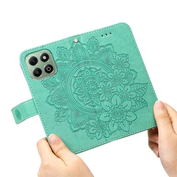 For Honor X6b Seven-petal Flowers Embossing Leather Phone Case(Green)