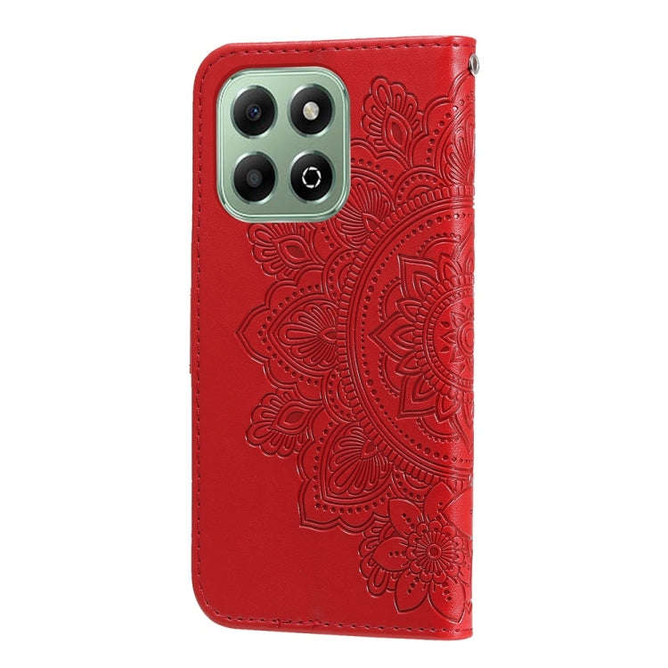 For Honor X6b Seven-petal Flowers Embossing Leather Phone Case(Red)