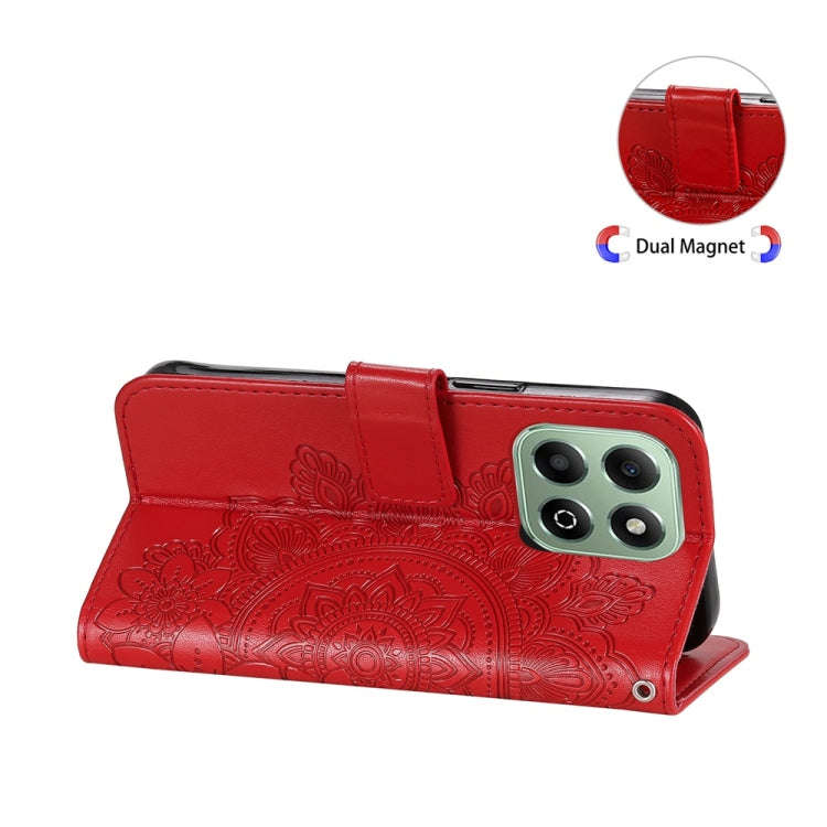 For Honor X6b Seven-petal Flowers Embossing Leather Phone Case(Red)