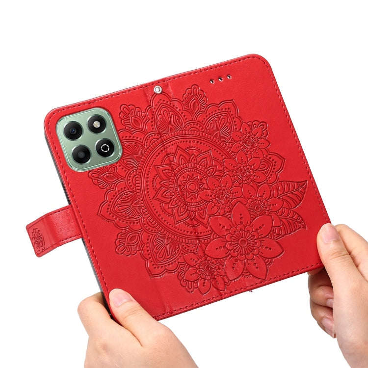 For Honor X6b Seven-petal Flowers Embossing Leather Phone Case(Red)