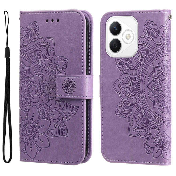 For Honor X60i Seven-petal Flowers Embossing Leather Phone Case(Light Purple)