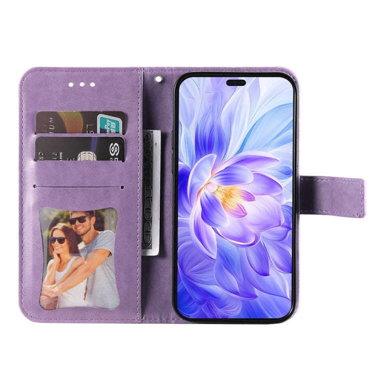 For Honor X60i Seven-petal Flowers Embossing Leather Phone Case(Light Purple)