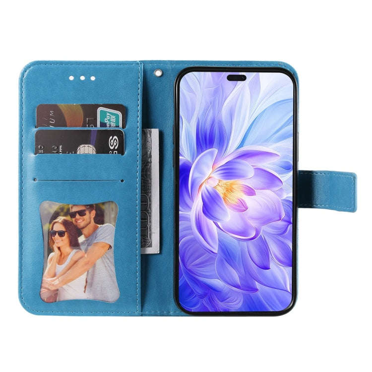 For Honor X60i Seven-petal Flowers Embossing Leather Phone Case(Blue)