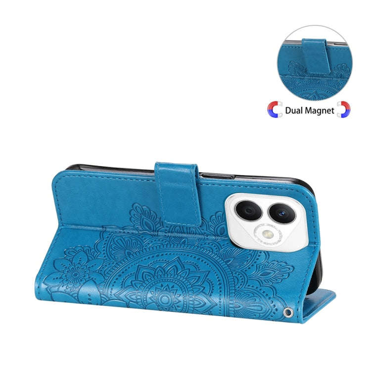 For Honor X60i Seven-petal Flowers Embossing Leather Phone Case(Blue)