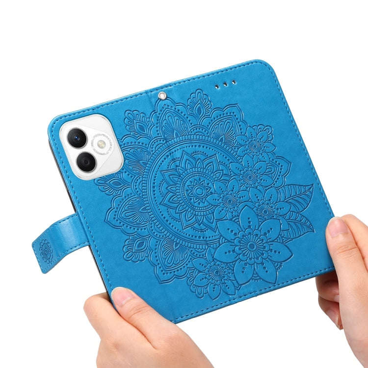 For Honor X60i Seven-petal Flowers Embossing Leather Phone Case(Blue)