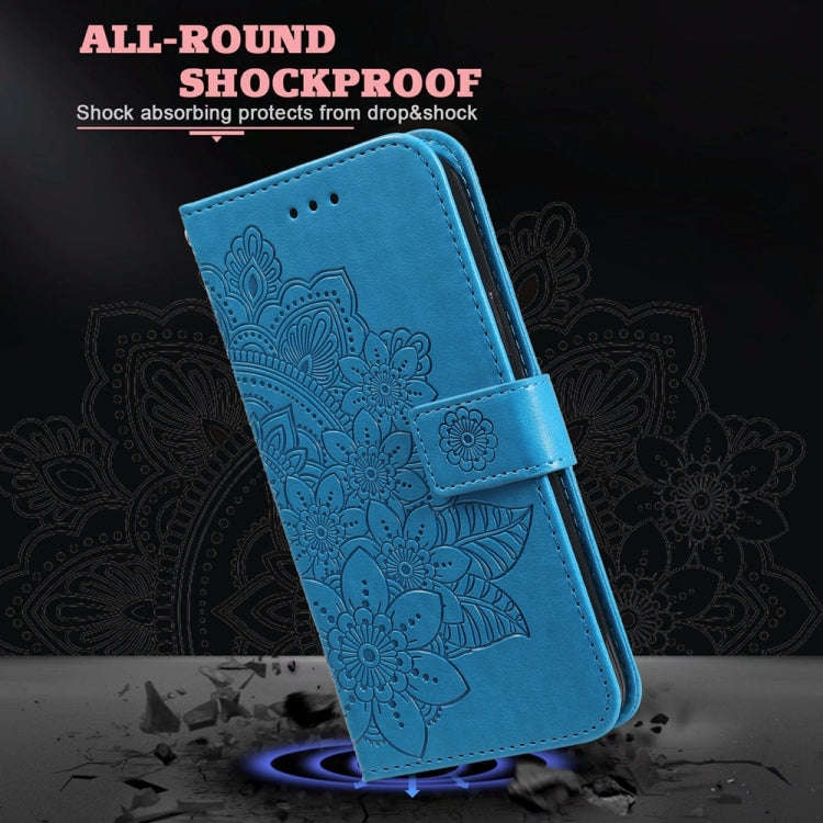For Honor X60i Seven-petal Flowers Embossing Leather Phone Case(Blue)