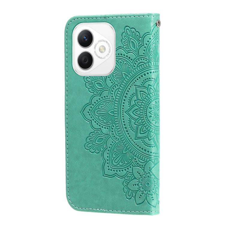 For Honor X60i Seven-petal Flowers Embossing Leather Phone Case(Green)