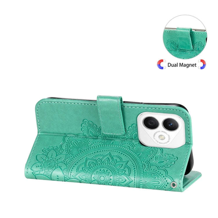 For Honor X60i Seven-petal Flowers Embossing Leather Phone Case(Green)