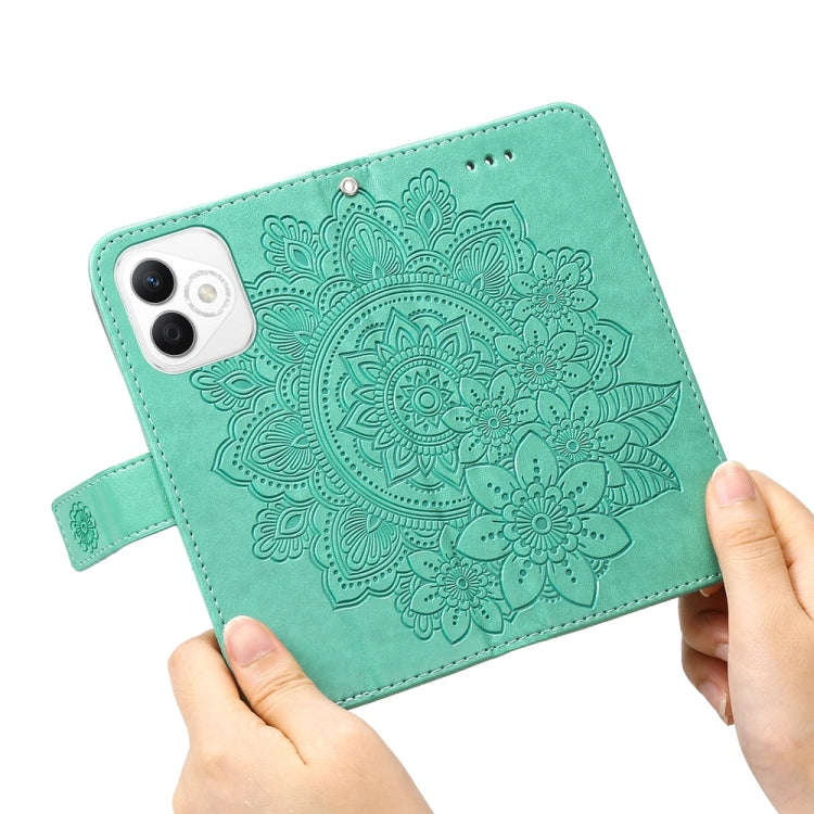 For Honor X60i Seven-petal Flowers Embossing Leather Phone Case(Green)
