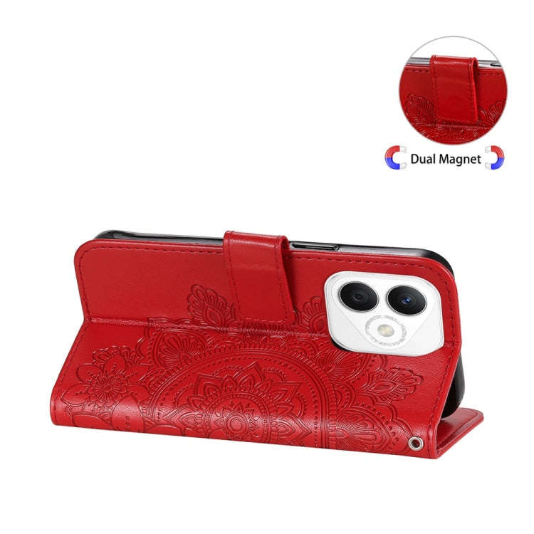 For Honor X60i Seven-petal Flowers Embossing Leather Phone Case(Red)