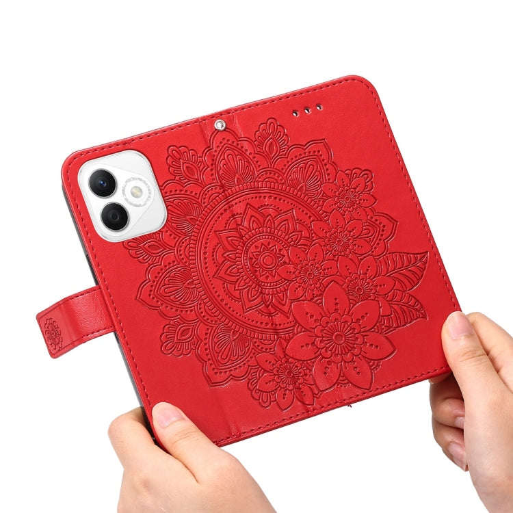 For Honor X60i Seven-petal Flowers Embossing Leather Phone Case(Red)