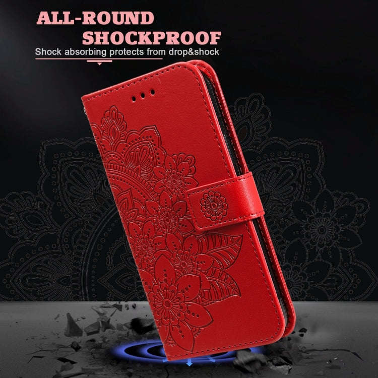 For Honor X60i Seven-petal Flowers Embossing Leather Phone Case(Red)