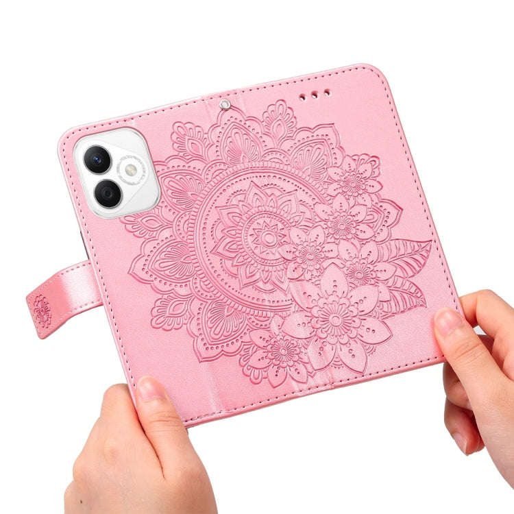 For Honor X60i Seven-petal Flowers Embossing Leather Phone Case(Rose Gold)
