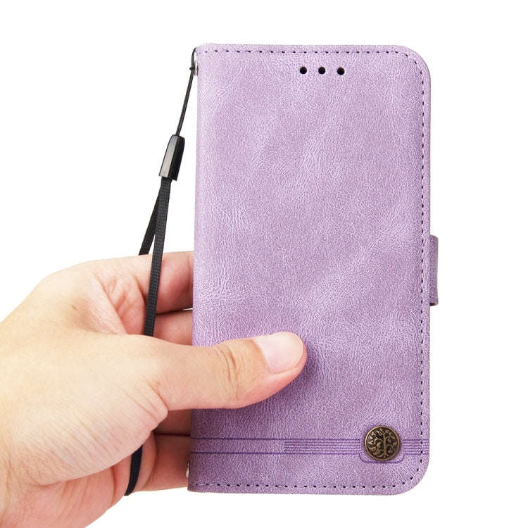 For Honor X6b Skin Feel Life Tree Metal Button Leather Phone Case(Purple)