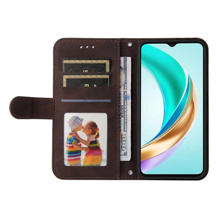For Honor X6b Skin Feel Life Tree Metal Button Leather Phone Case(Brown)