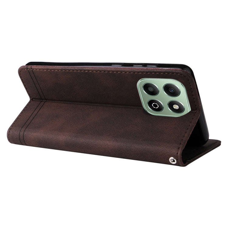 For Honor X6b Skin Feel Life Tree Metal Button Leather Phone Case(Brown)
