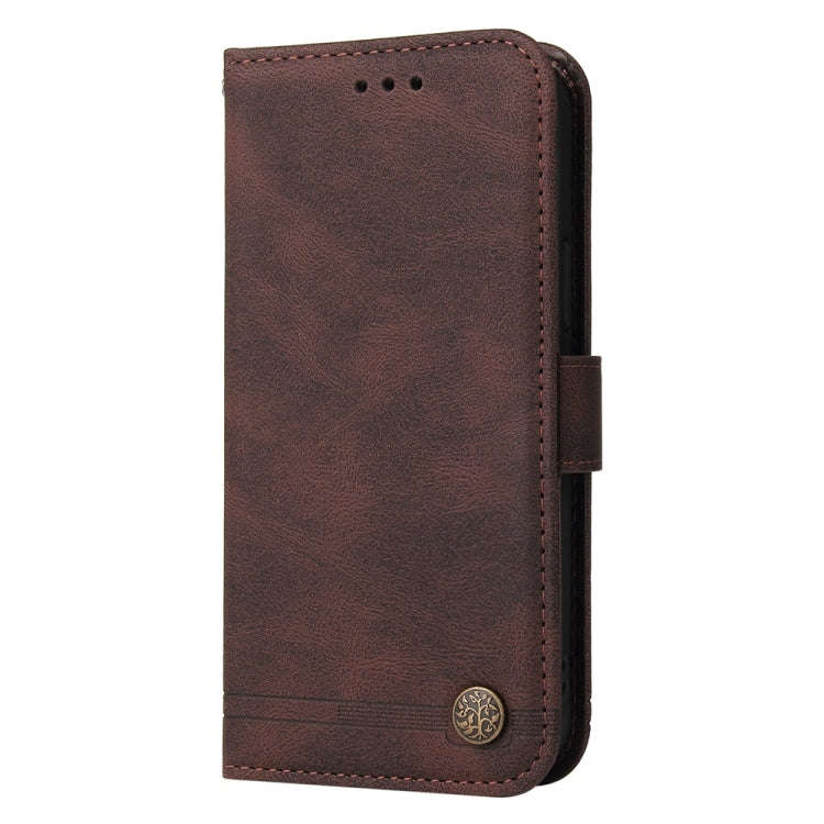 For Honor X60i Skin Feel Life Tree Metal Button Leather Phone Case(Brown)
