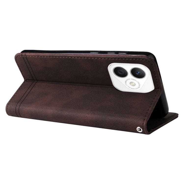 For Honor X60i Skin Feel Life Tree Metal Button Leather Phone Case(Brown)