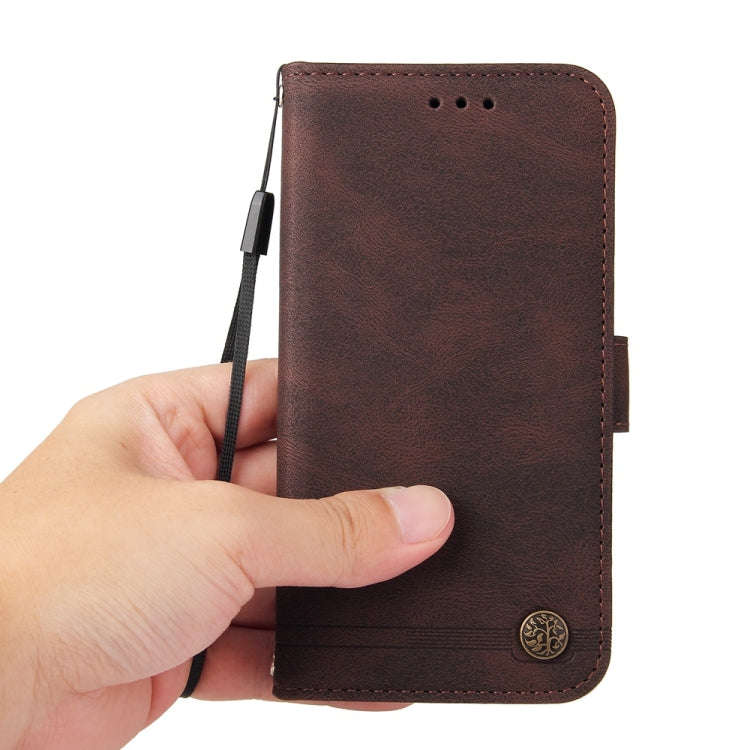 For Honor X60i Skin Feel Life Tree Metal Button Leather Phone Case(Brown)