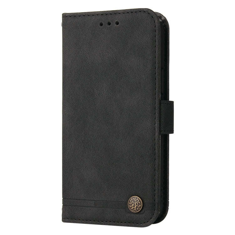 For Honor X60i Skin Feel Life Tree Metal Button Leather Phone Case(Black)