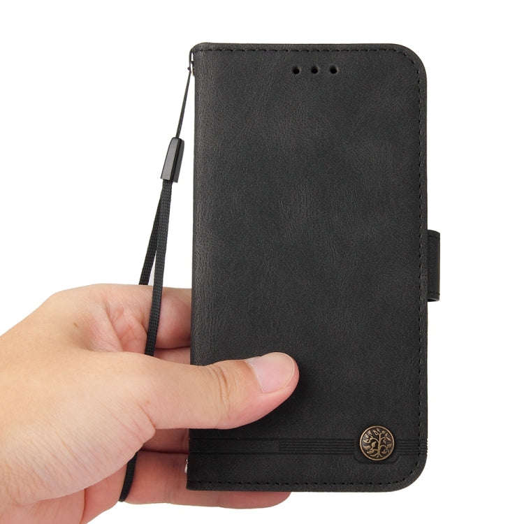 For Honor X60i Skin Feel Life Tree Metal Button Leather Phone Case(Black)