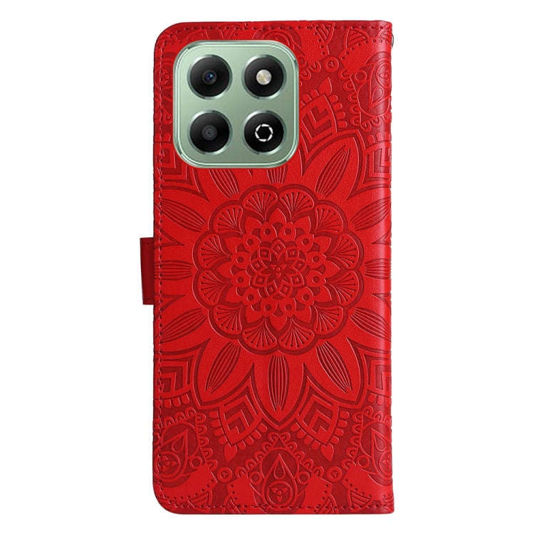 For Honor X6b Embossed Sunflower Leather Phone Case(Red)
