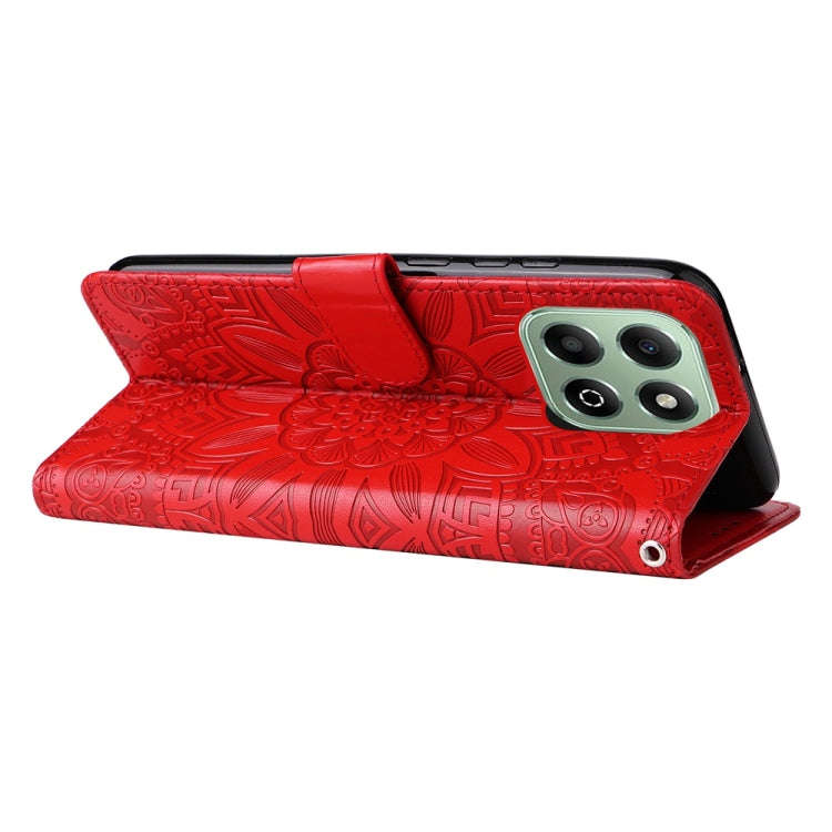 For Honor X6b Embossed Sunflower Leather Phone Case(Red)