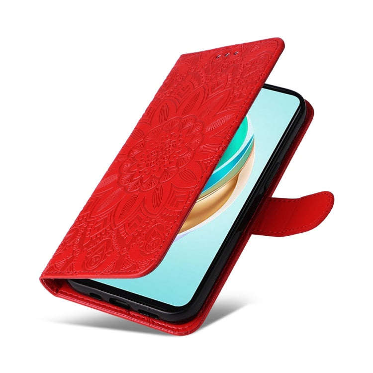 For Honor X6b Embossed Sunflower Leather Phone Case(Red)