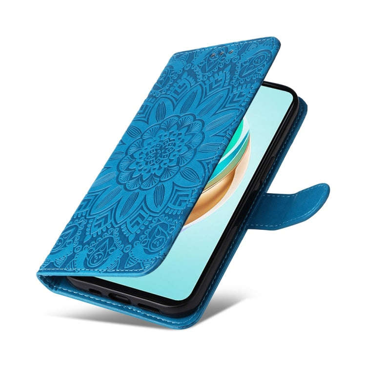For Honor X6b Embossed Sunflower Leather Phone Case(Blue)