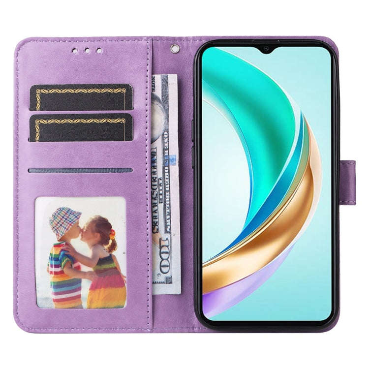 For Honor X6b Embossed Sunflower Leather Phone Case(Purple)