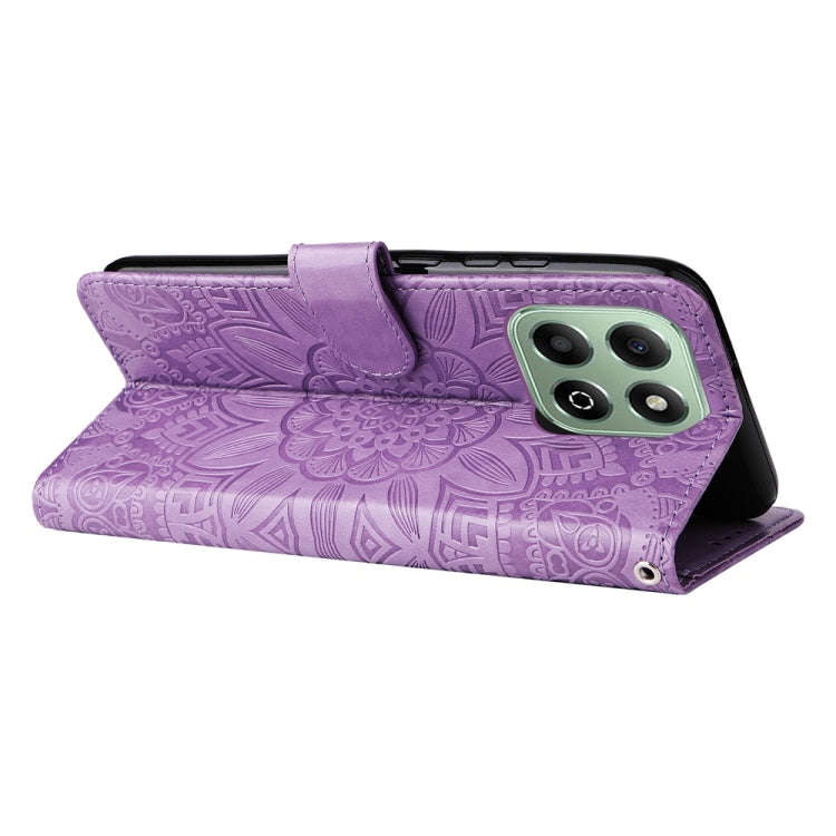 For Honor X6b Embossed Sunflower Leather Phone Case(Purple)