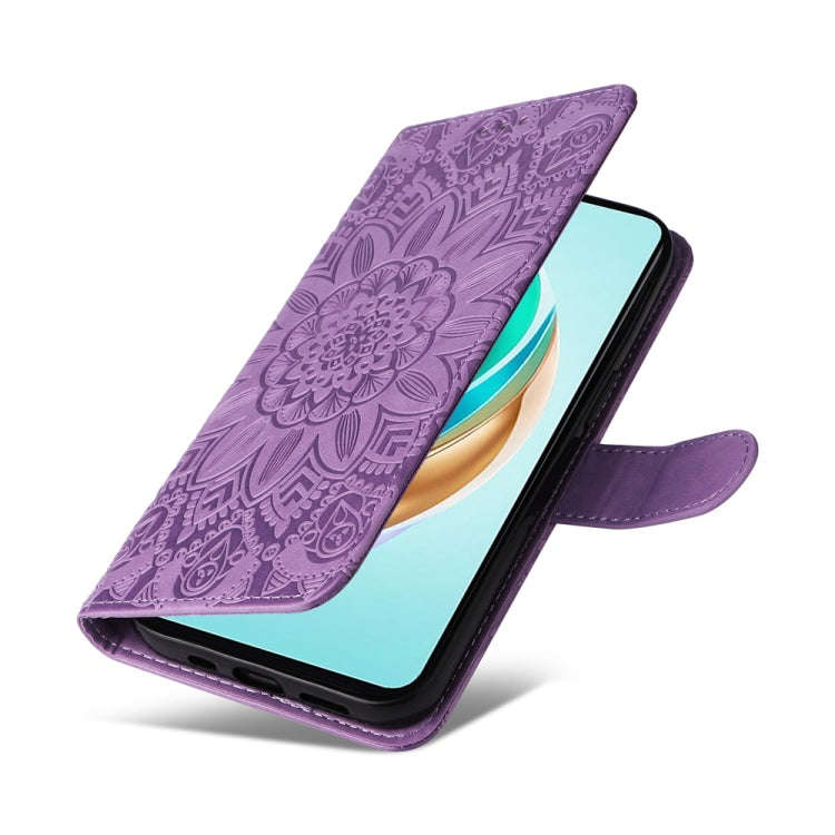 For Honor X6b Embossed Sunflower Leather Phone Case(Purple)