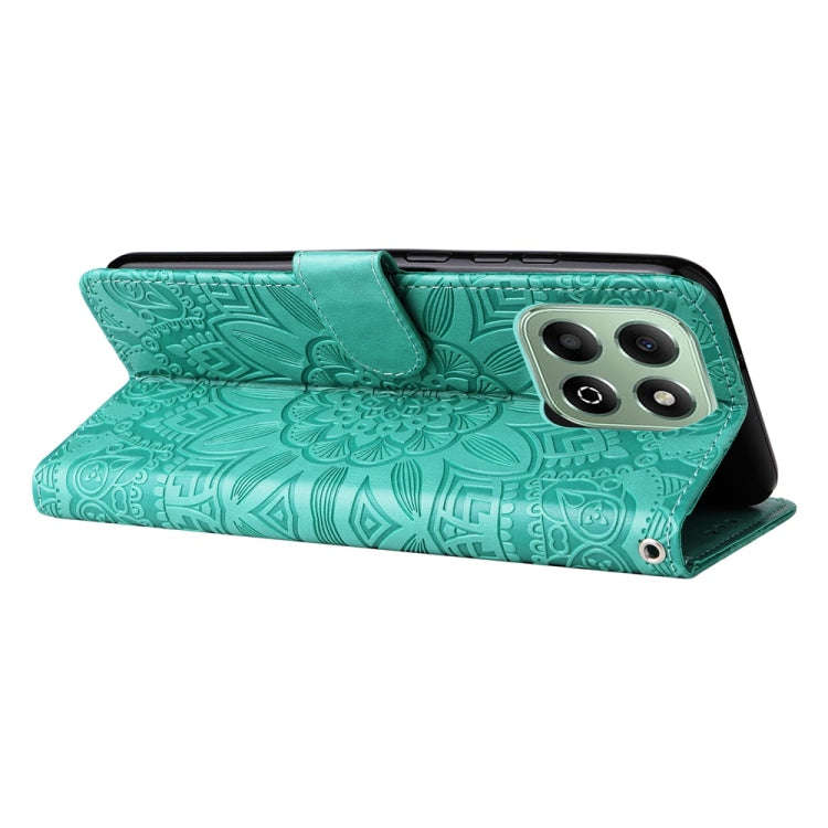 For Honor X6b Embossed Sunflower Leather Phone Case(Green)