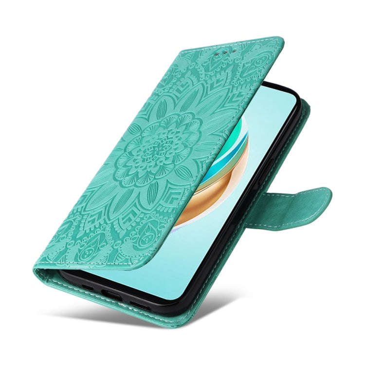 For Honor X6b Embossed Sunflower Leather Phone Case(Green)