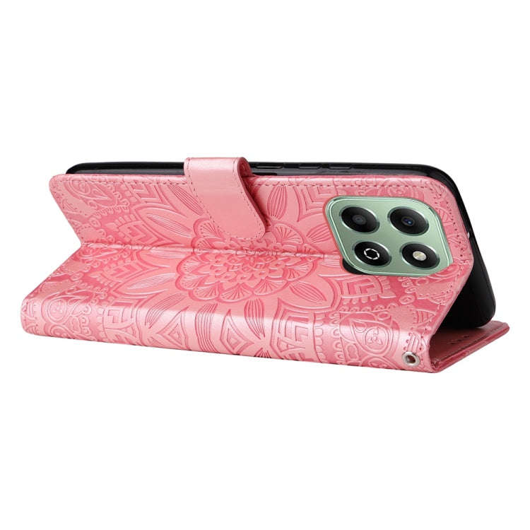 For Honor X6b Embossed Sunflower Leather Phone Case(Rose Gold)