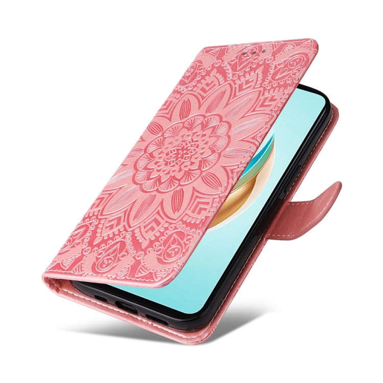 For Honor X6b Embossed Sunflower Leather Phone Case(Rose Gold)