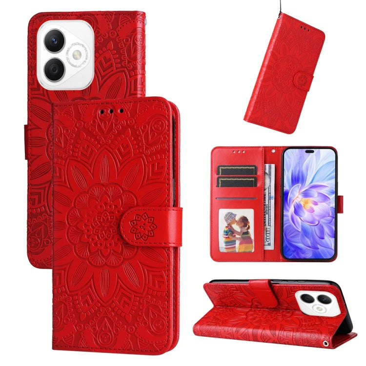 For Honor X60i Embossed Sunflower Leather Phone Case(Red)