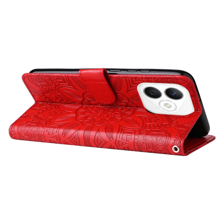 For Honor X60i Embossed Sunflower Leather Phone Case(Red)